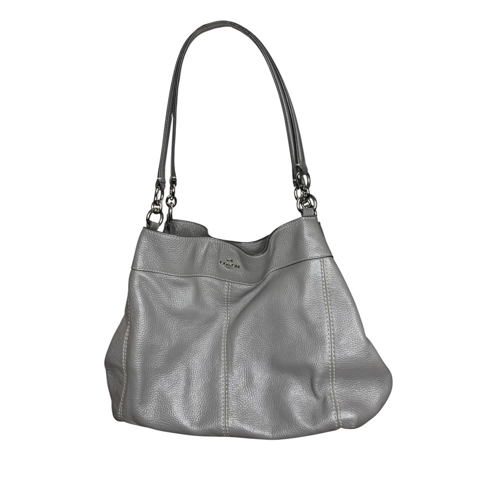 Coach Lexy Shoulder Bag Grey Pebbled Leather Hobo Handbag Silver Hardware